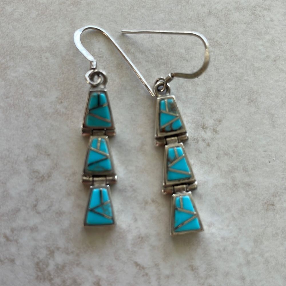 Sterling silver and turquoise drop earrings.